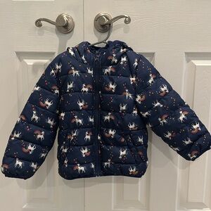 Girls 4T blue winter coat with white unicorns